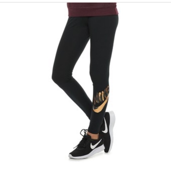 women's black and gold nike leggings